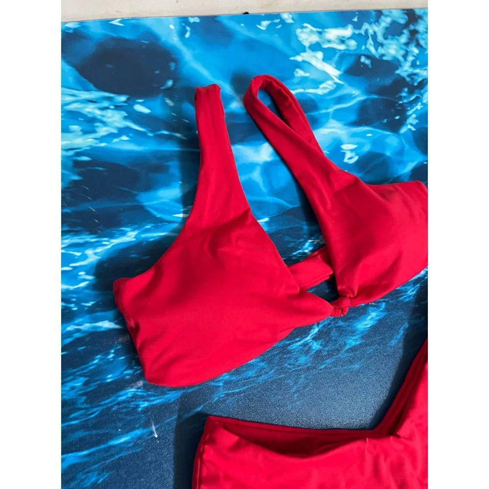 ☀️Unbranded Red Knot Front Bikini Set High Cut V-Waist Swimsuit Two Piece Womens